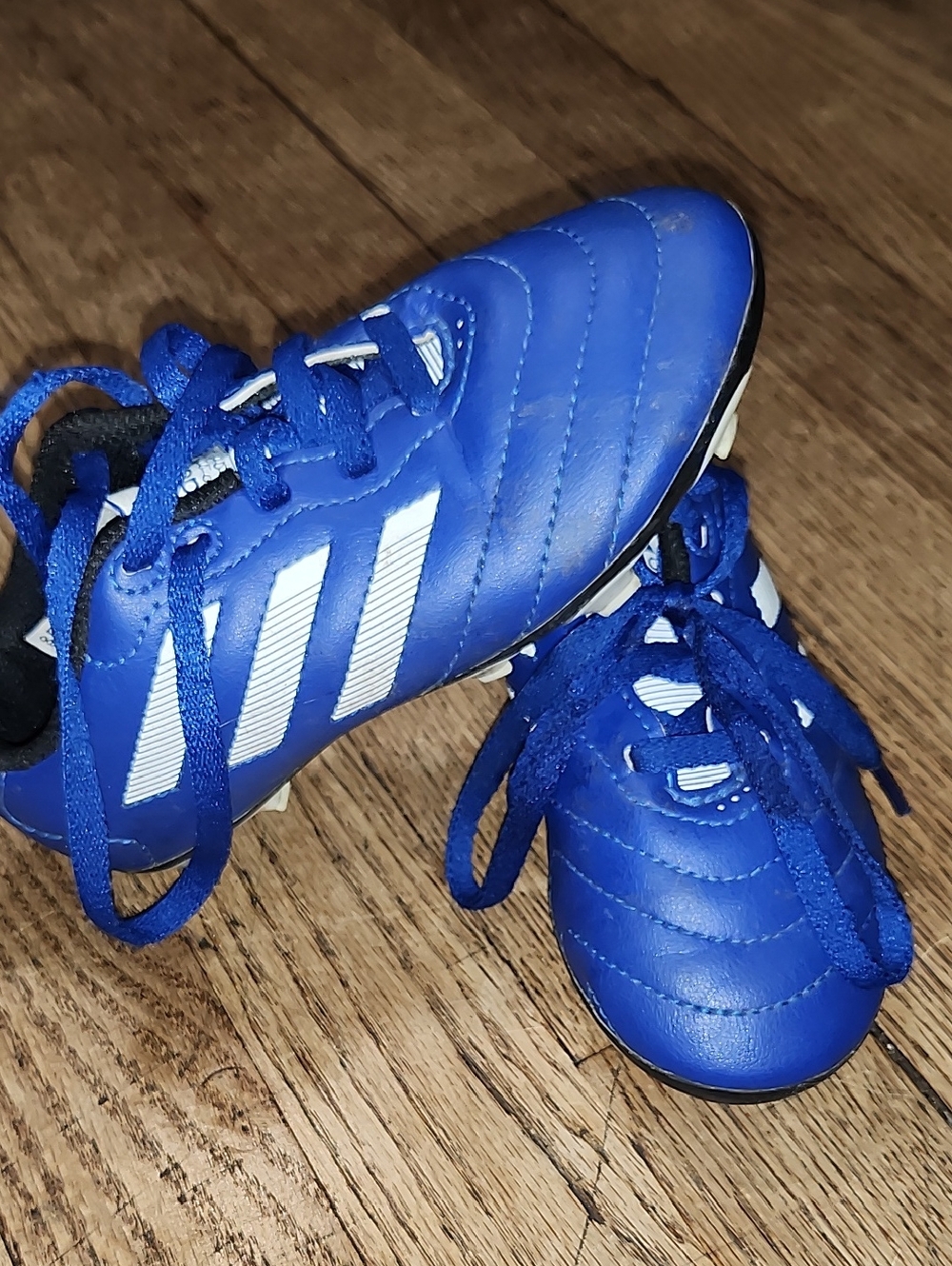 adidas Blue Kids Soccer Cleats with White Stripes